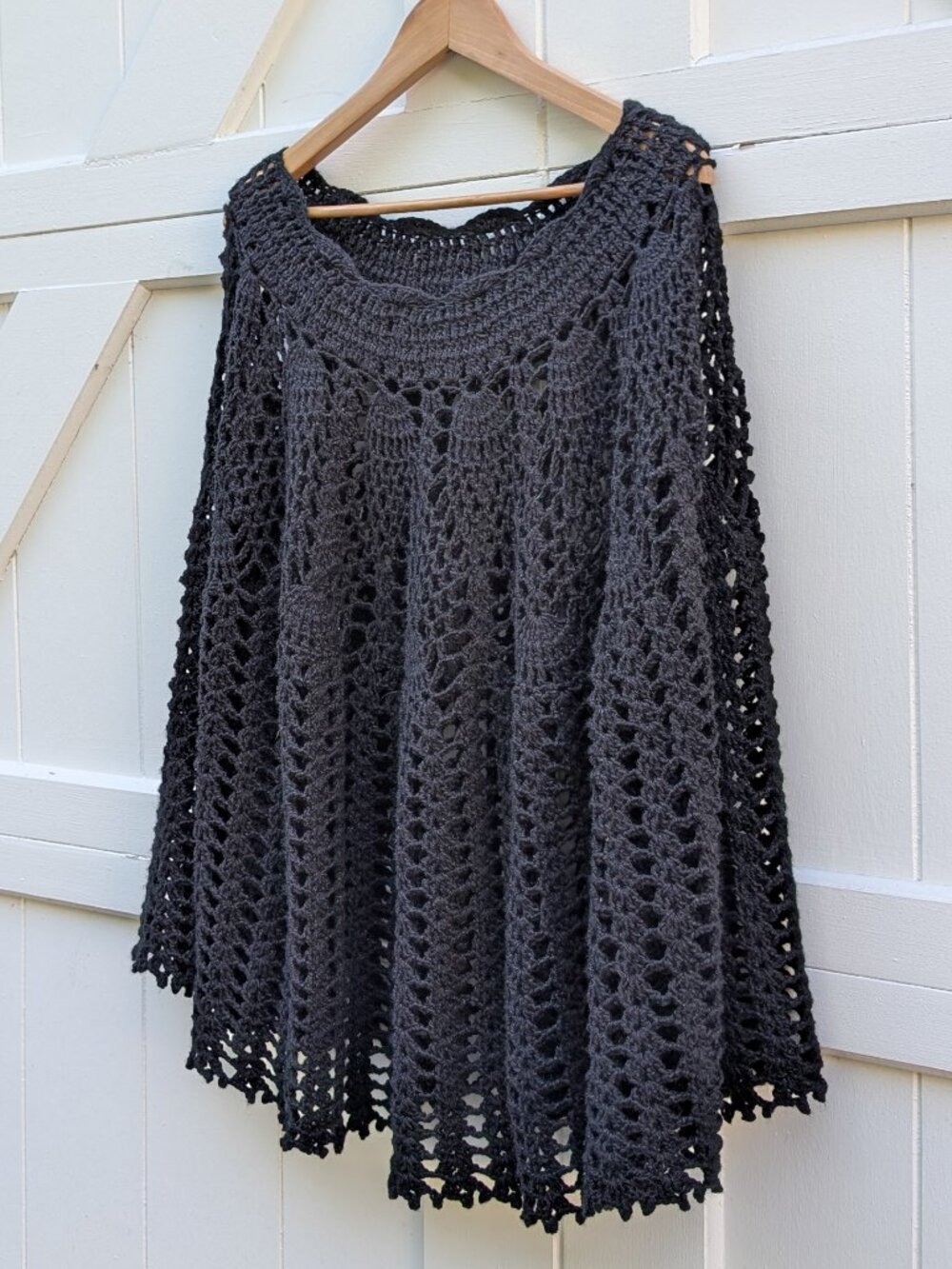 Black Open Knit Crochet Lace Poncho Capelet Sheer Whimsigoth Halloween Shrug